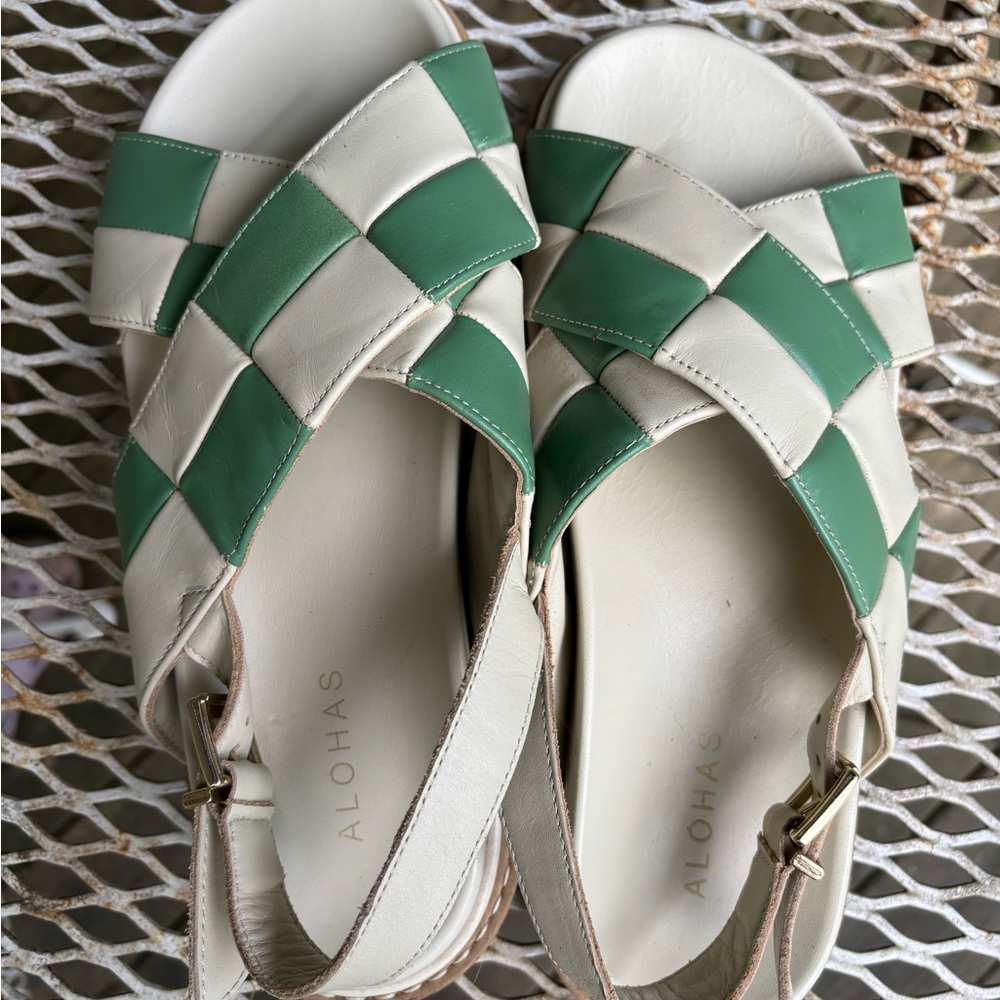 Alohas Green and Cream Woven Sandals